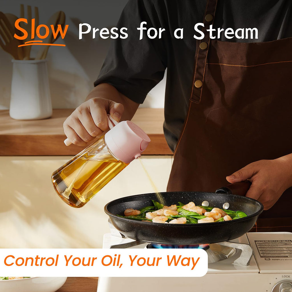 TrendPlain 16oz/470ml Glass Olive Oil Sprayer for Cooking – 2 in 1 Olive Oil Dispenser Bottle for Kitchen Gadgets and Air Fryer Accessories, Salad, BBQ - Black