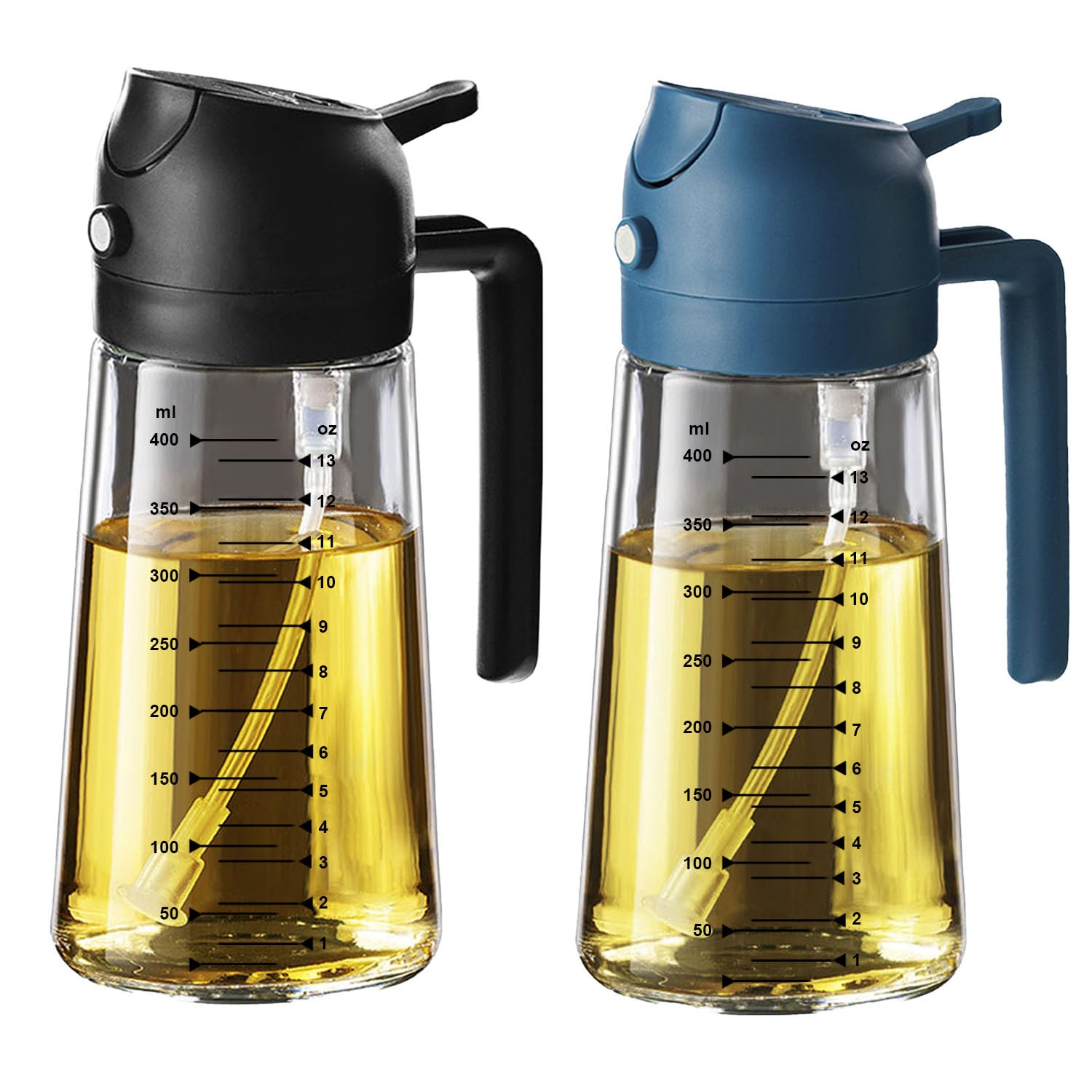 TrendPlain 16oz/470ml Glass Olive Oil Sprayer for Cooking – 2 in 1 Olive Oil Dispenser Bottle for Kitchen Gadgets and Air Fryer Accessories, Salad, BBQ - Black