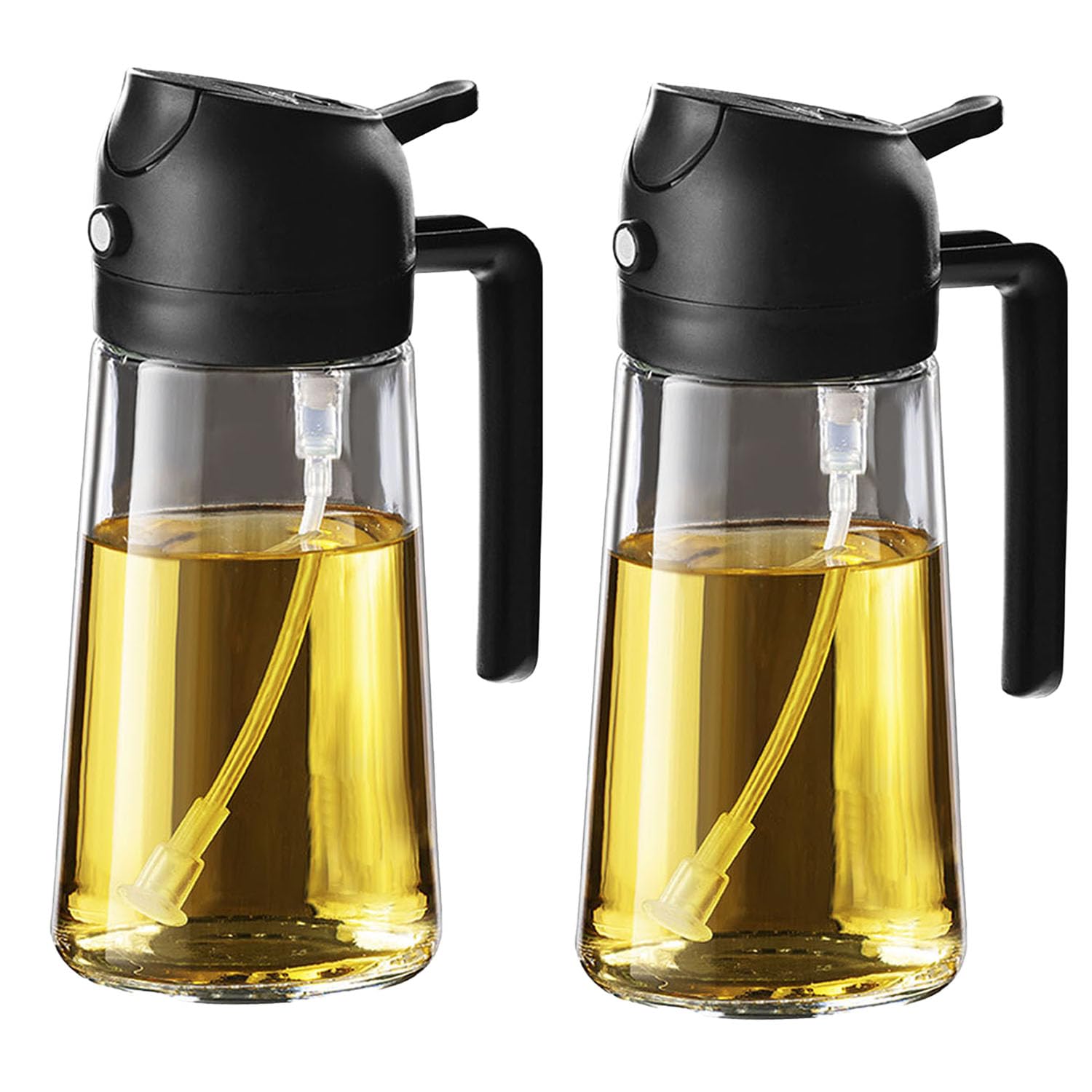 TrendPlain 16oz/470ml Glass Olive Oil Sprayer for Cooking – 2 in 1 Olive Oil Dispenser Bottle for Kitchen Gadgets and Air Fryer Accessories, Salad, BBQ - Black