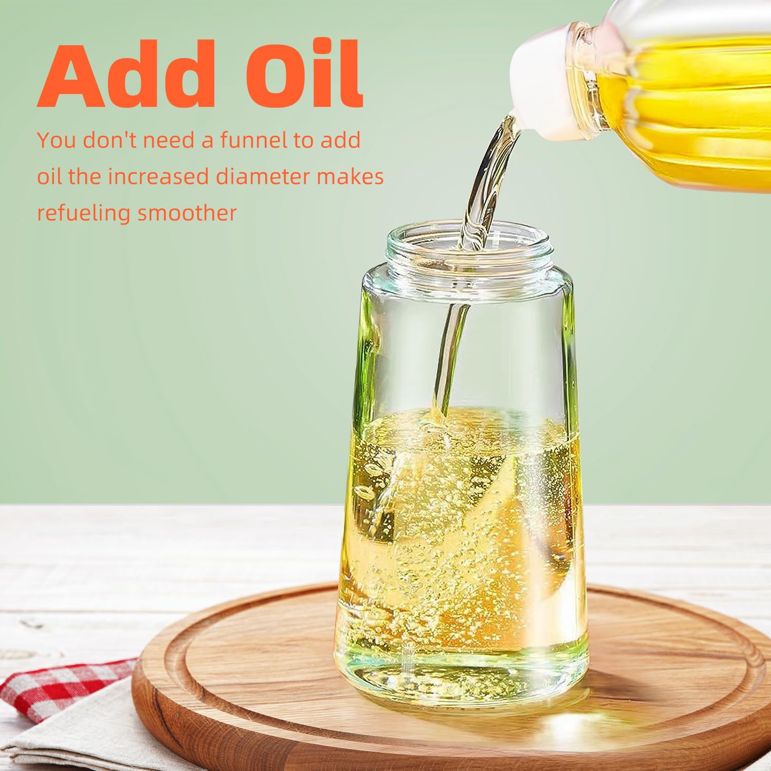 TrendPlain 16oz/470ml Glass Olive Oil Sprayer for Cooking – 2 in 1 Olive Oil Dispenser Bottle for Kitchen Gadgets and Air Fryer Accessories, Salad, BBQ - Black