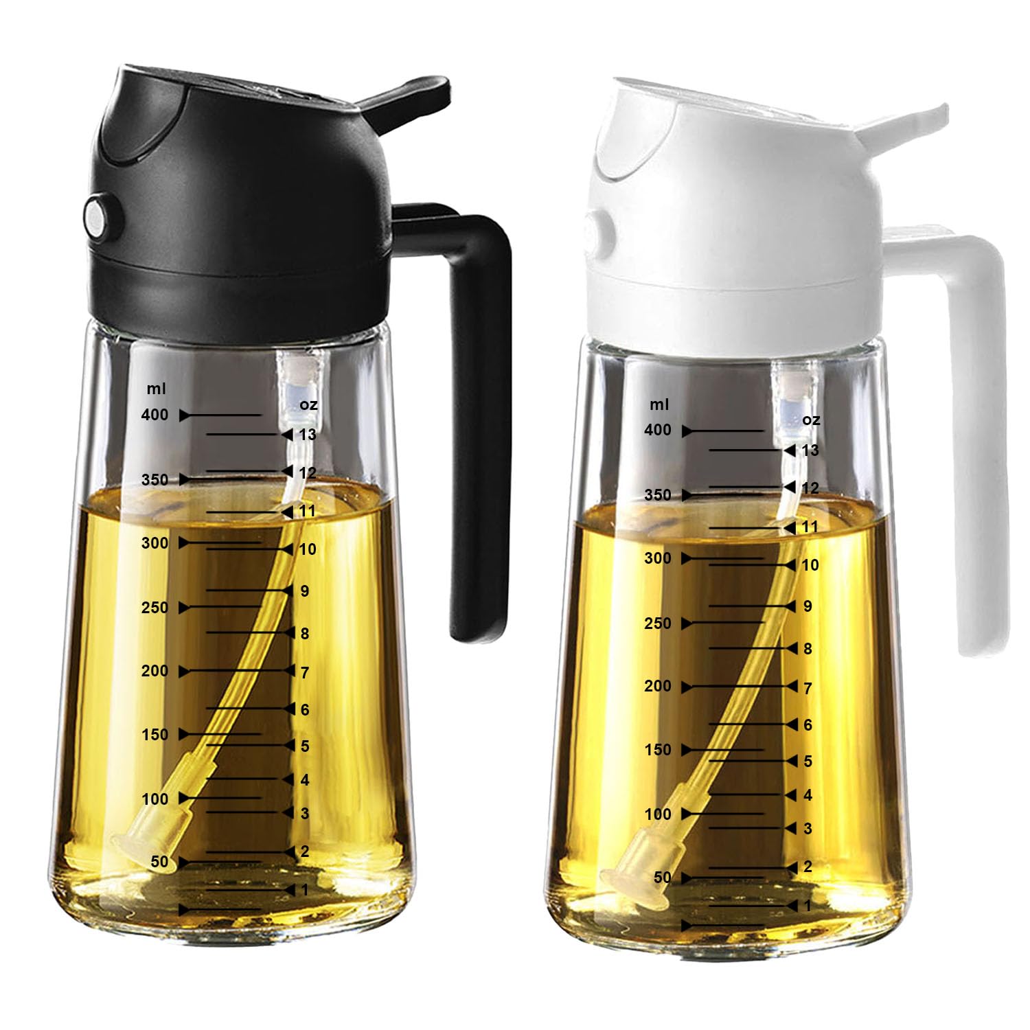 TrendPlain 16oz/470ml Glass Olive Oil Sprayer for Cooking – 2 in 1 Olive Oil Dispenser Bottle for Kitchen Gadgets and Air Fryer Accessories, Salad, BBQ - Black