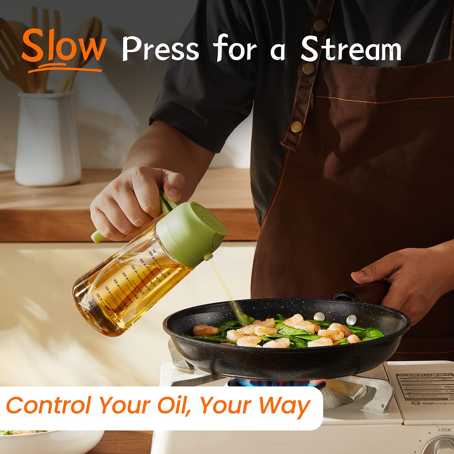 TrendPlain 16oz/470ml Glass Olive Oil Sprayer for Cooking – 2 in 1 Olive Oil Dispenser Bottle for Kitchen Gadgets and Air Fryer Accessories, Salad, BBQ - Black