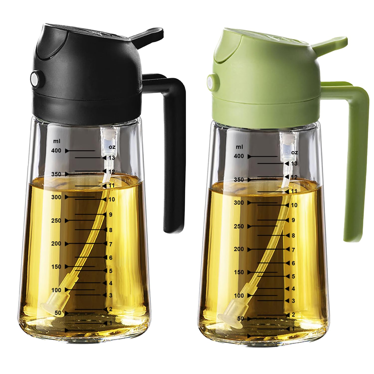 TrendPlain 16oz/470ml Glass Olive Oil Sprayer for Cooking – 2 in 1 Olive Oil Dispenser Bottle for Kitchen Gadgets and Air Fryer Accessories, Salad, BBQ - Black