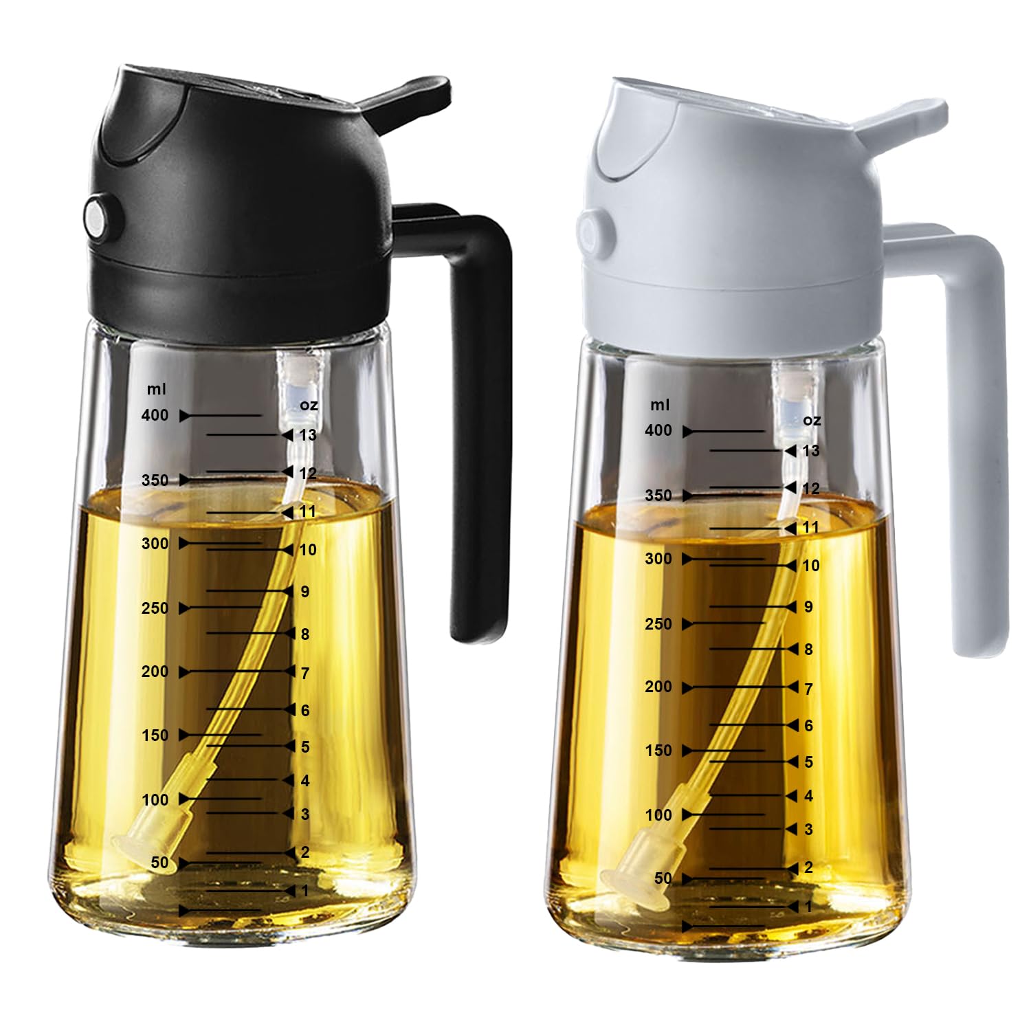 TrendPlain 16oz/470ml Glass Olive Oil Sprayer for Cooking – 2 in 1 Olive Oil Dispenser Bottle for Kitchen Gadgets and Air Fryer Accessories, Salad, BBQ - Black